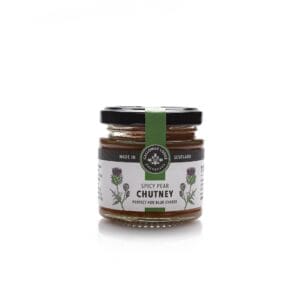 Jar of spicy pear chutney from Scotland