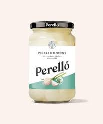 Perello Pickled Onions jar on plain background