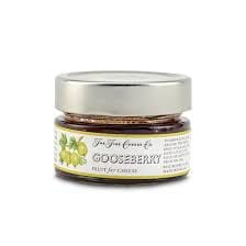 Jar of gooseberry jam on white background