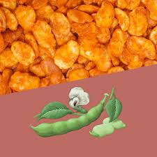 Spicy crisps and fresh soybeans on dual background