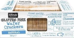 Olina's gluten-free wafer crackers packaging