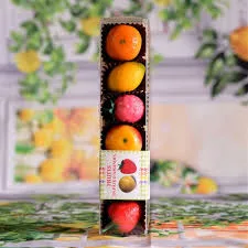 Colorful fruits stacked in vertical packaging