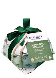 Gluten-free panettone with green ribbon and label