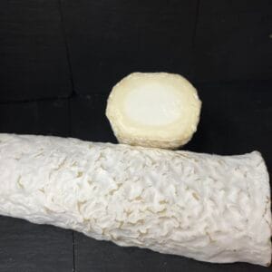 Artisanal goat cheese varieties on dark background