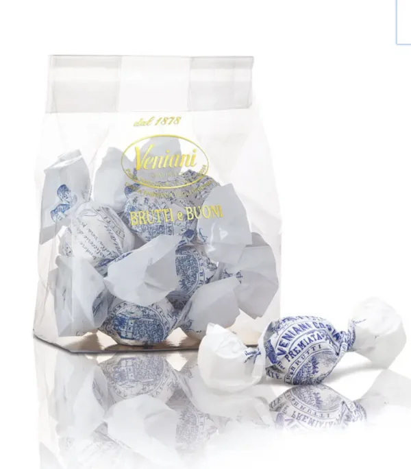 Veniani wrapped almond candies in transparent bag