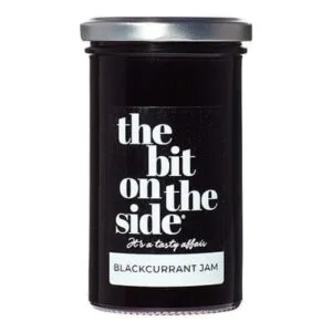 Blackcurrant jam jar labeled 'The Bit on the Side'