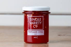 Single Variety Co. chilli jam jar on table