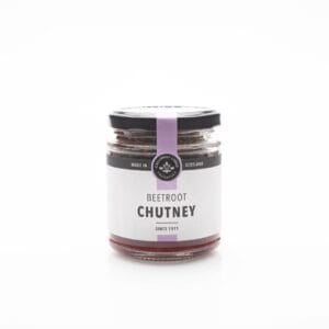 Jar of beetroot chutney made in Scotland