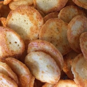 Close-up of golden crispy cheese crackers