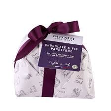 Wrapped Panettone with purple ribbon and label