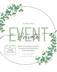 Private evening event booking notice with floral border